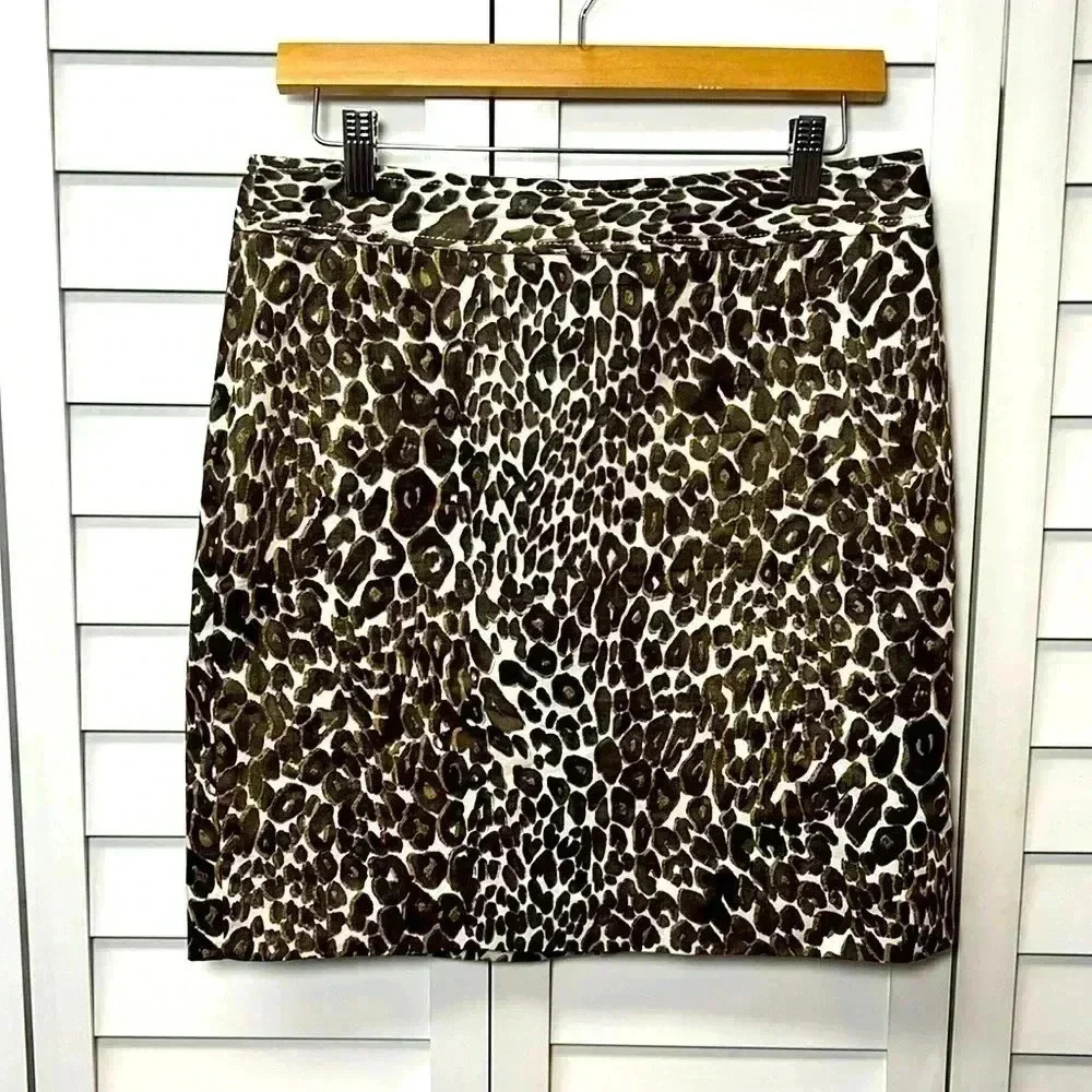 LOFT Leopard Print Pencil Skirt Size 6 Brown, Tan & Cream